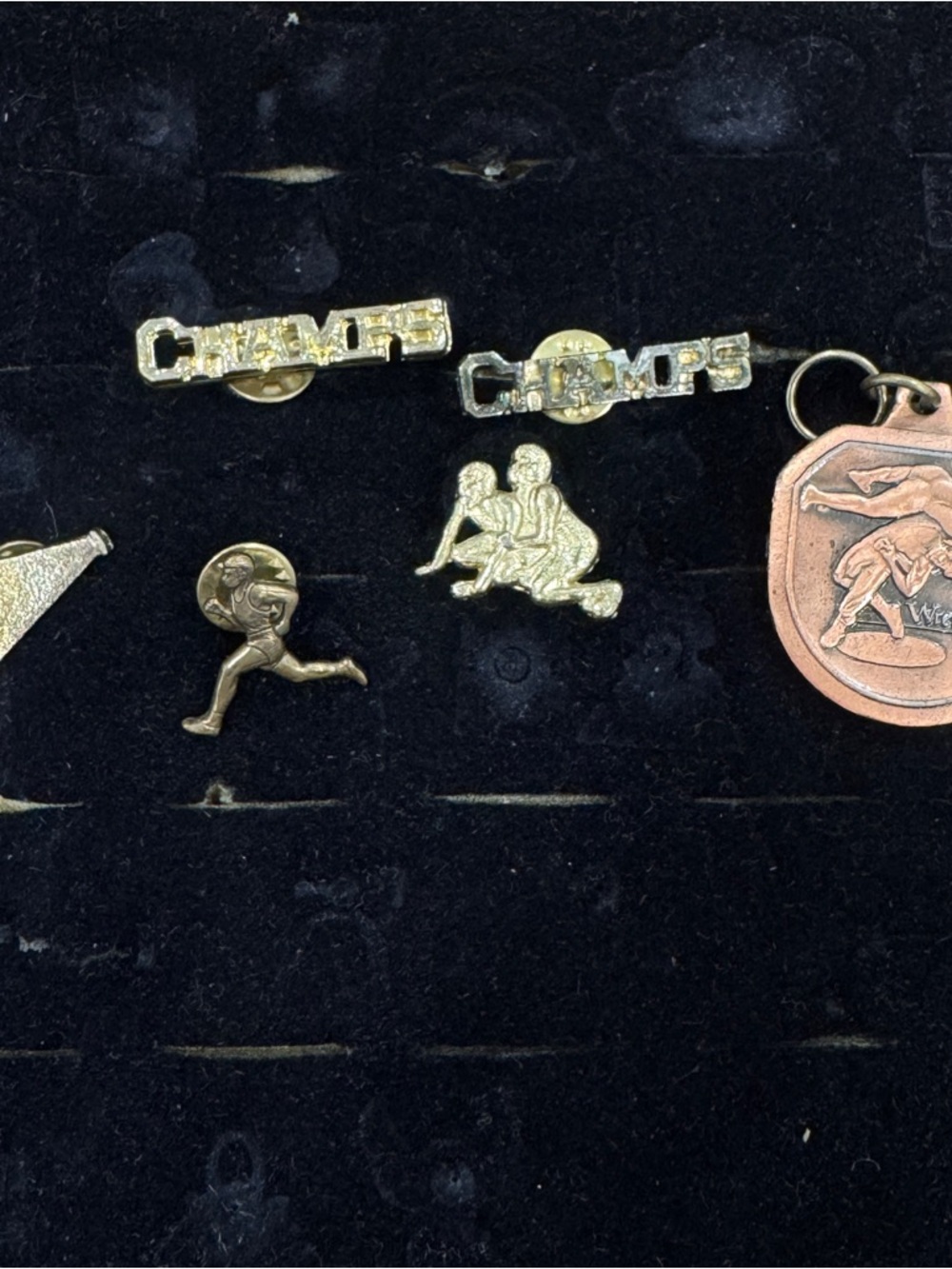 Vintage Varsity Sports Pins Collection Lot of 6 Track Wrestling Gold Copper Tone